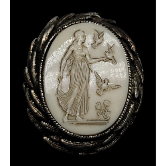 Hattie Carnegie Helen of Troy Brooch Silver Tone Setting Vintage Unmarked - Picture 8 of 12